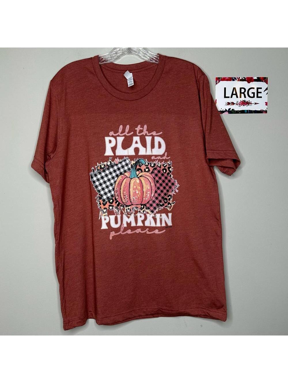 All the Plaid & Pumpkin Large tee shirt- L&B Life